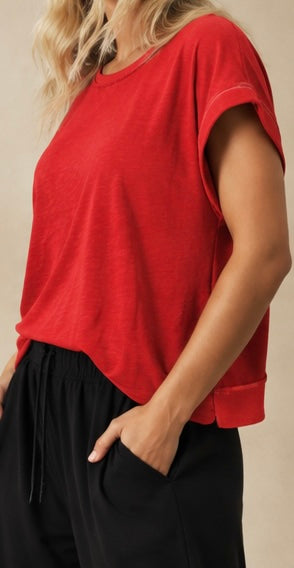 Solid Red Cross-Back Shirt