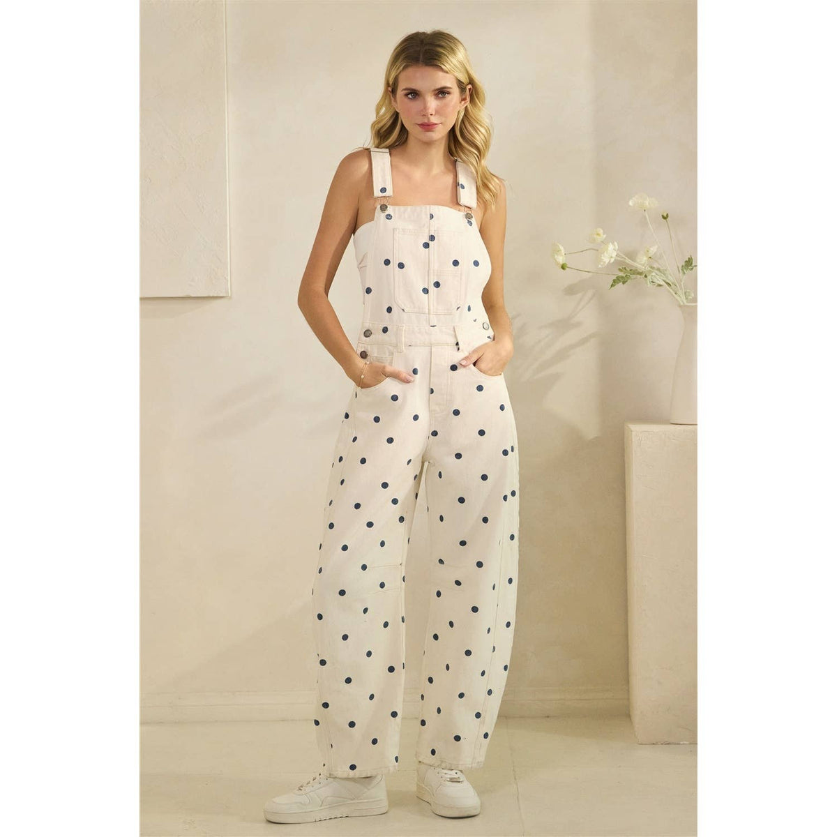 Relaxed Chic Polka Dot Overalls : Pink / L