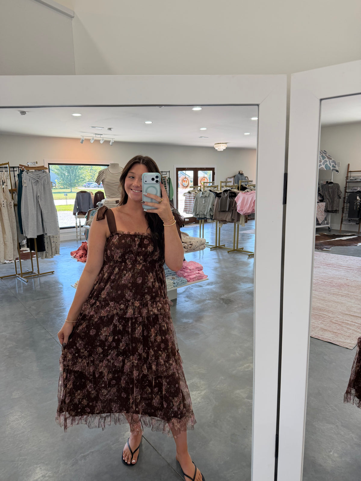 Floral Chiffon Tie Strap Tiered Midi Dress