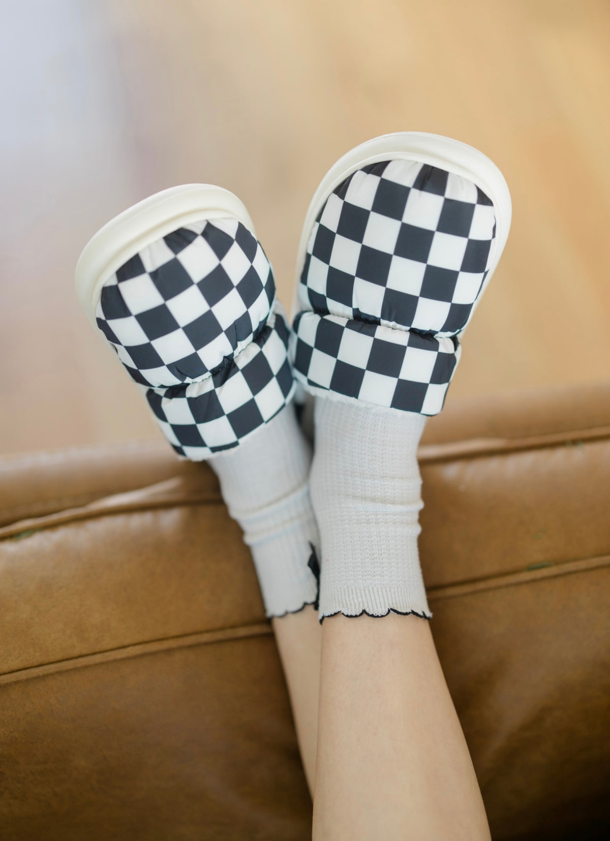 Black &amp; White Checkerboard Slippers