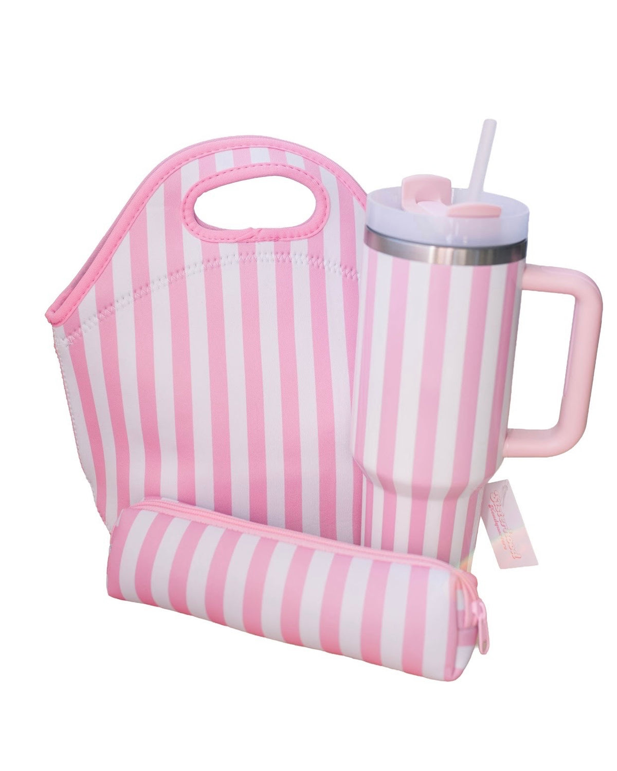 Pink Striped Pencil Pouch