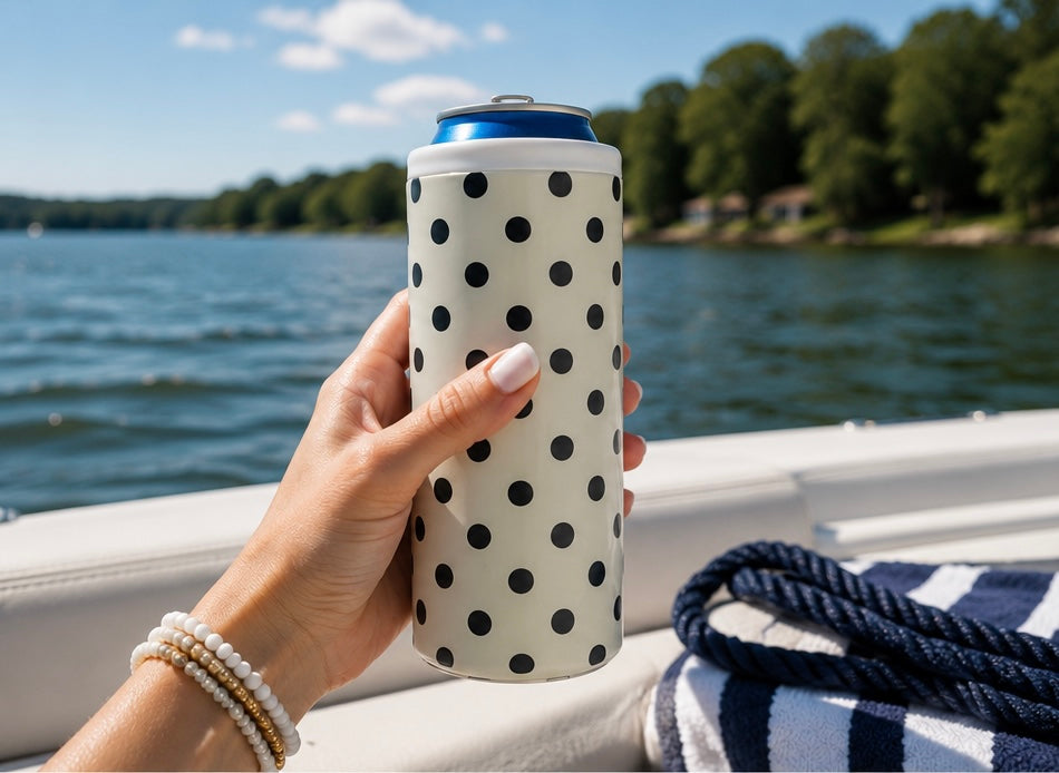 Cream Polka Dot Hard Cooling Can