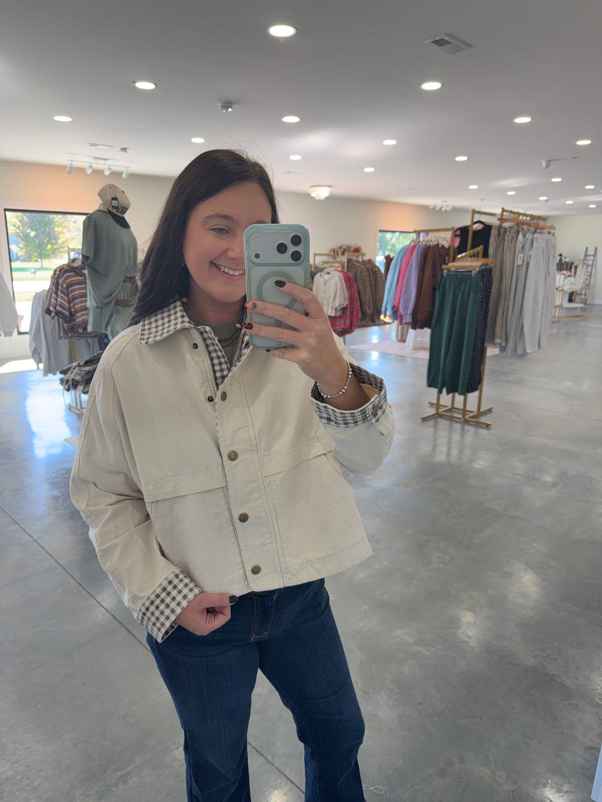 Gingham Collared Twill Jacket