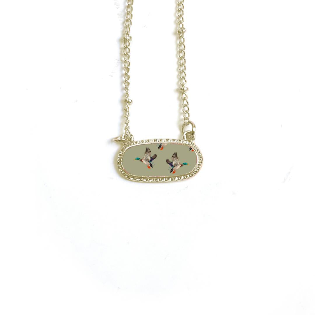 Gold Green Duck Necklace