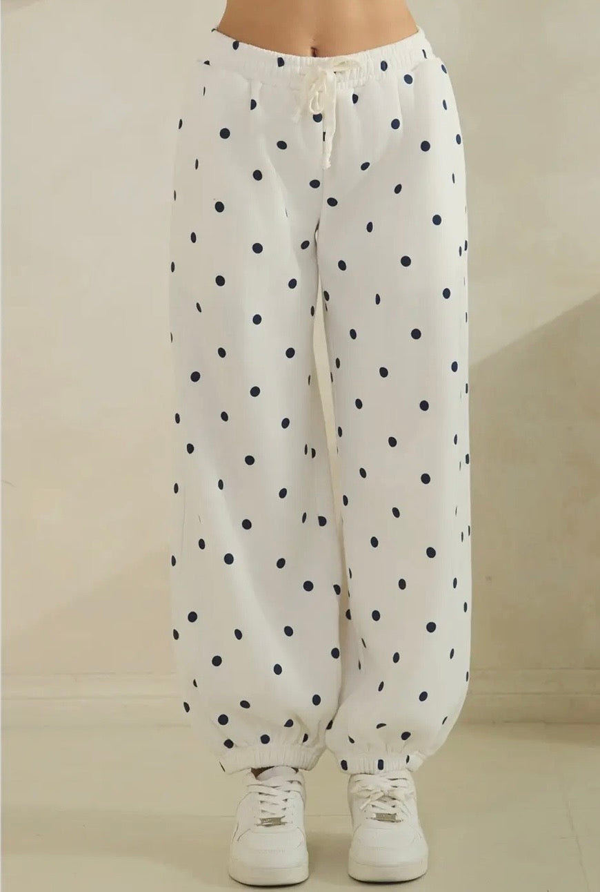 Cream Navy Polka Dot Jogger Sweatpants