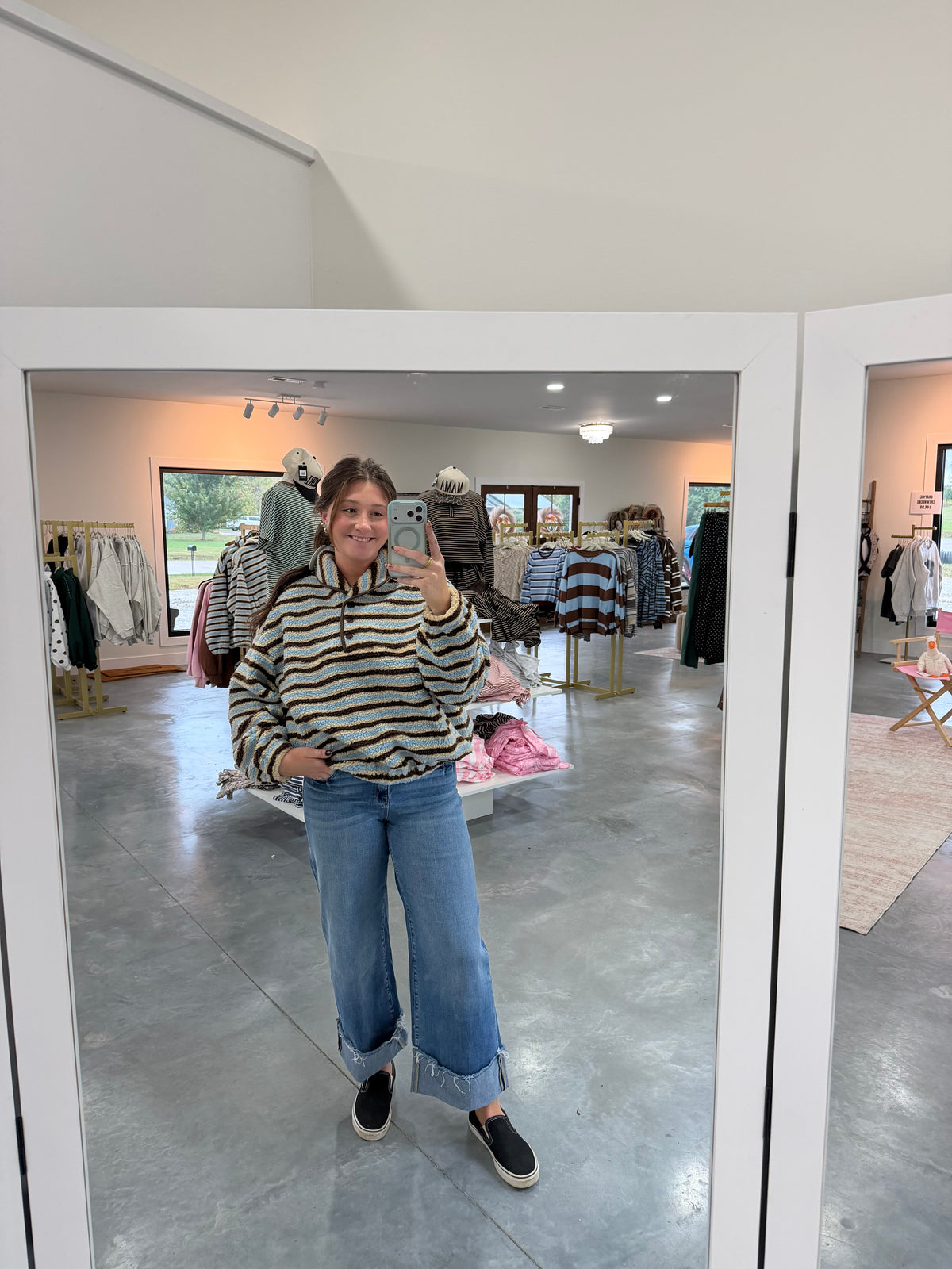 Multi Striped Quarter Zip Sherpa