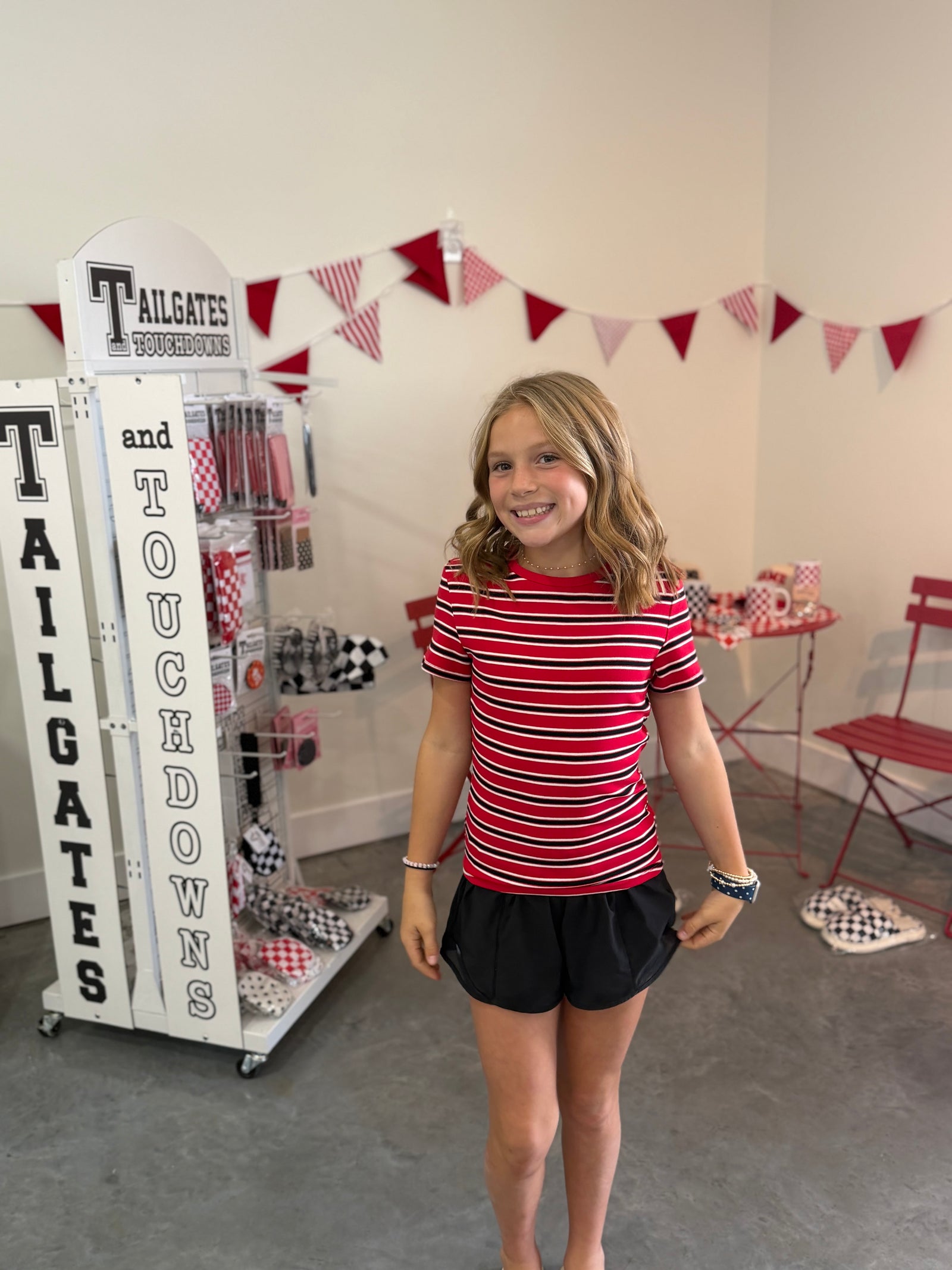 Red, Black, and White Striped TShirt