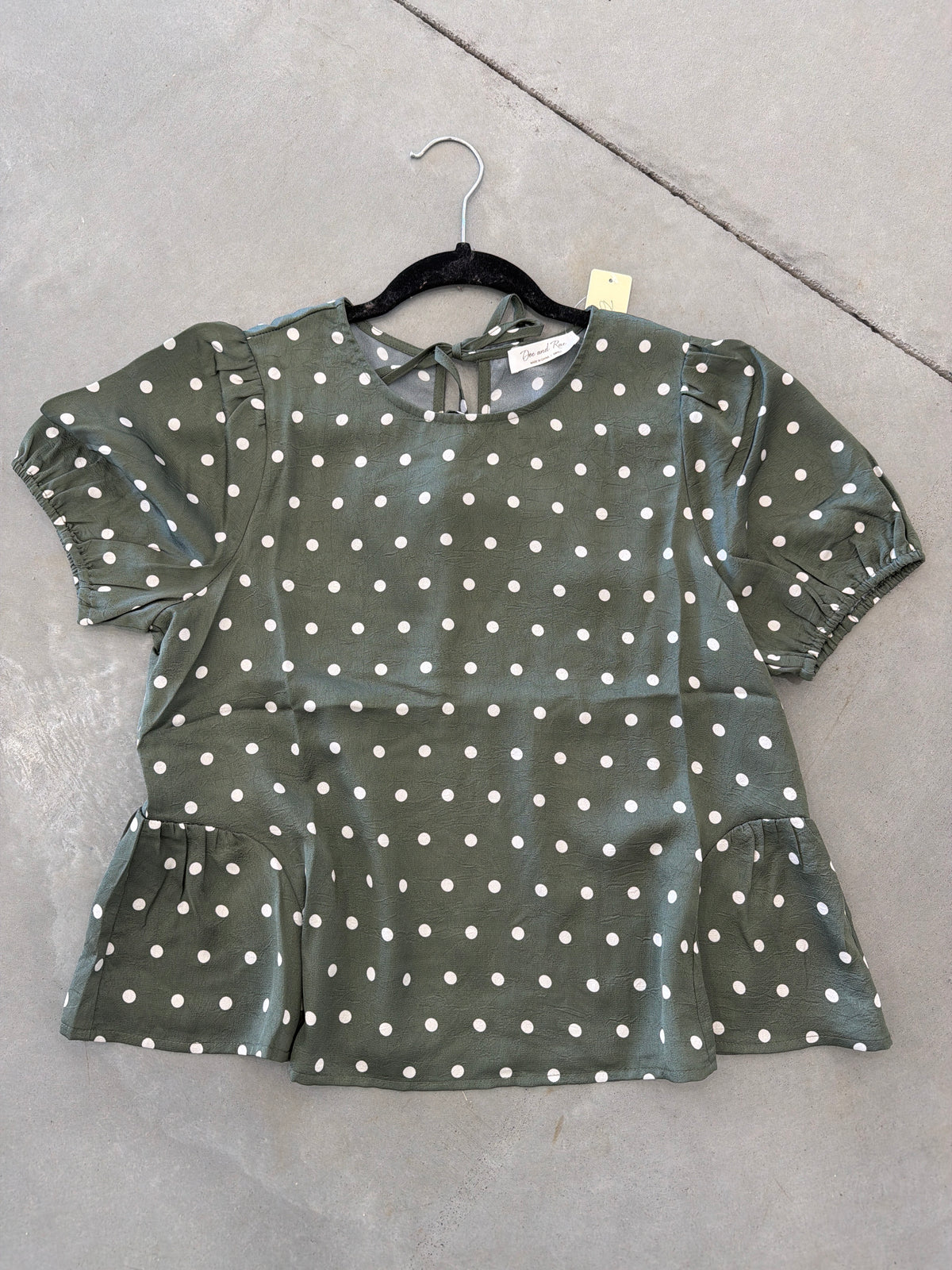 Polka Dot Peplum Blouse Green