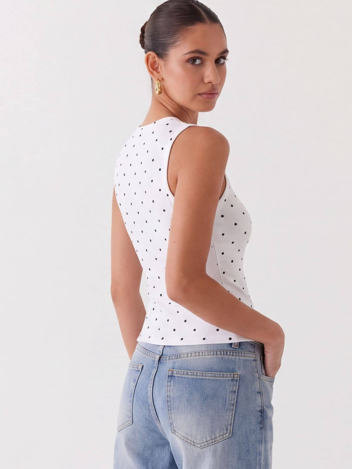 Polka Dot Ribbed Slim Fit Tank Top: Red