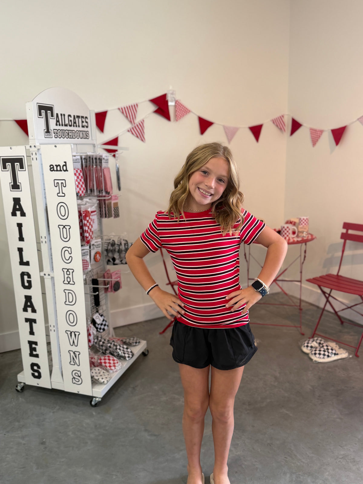 Red, Black, and White Striped TShirt
