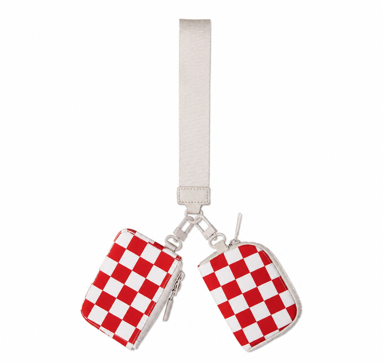 Red & White Checkerboard Dual Pouch Wristlet