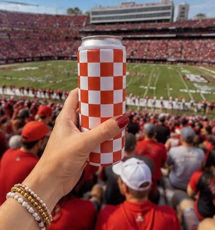Red &amp; White Checkerboard Hard Cooling Can