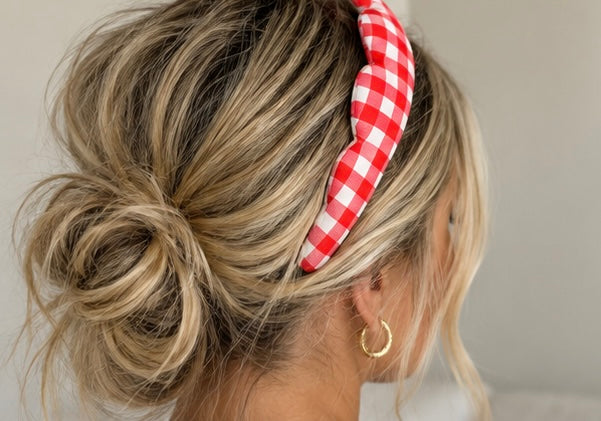 Red Gingham “Get Ready With Me” Headband