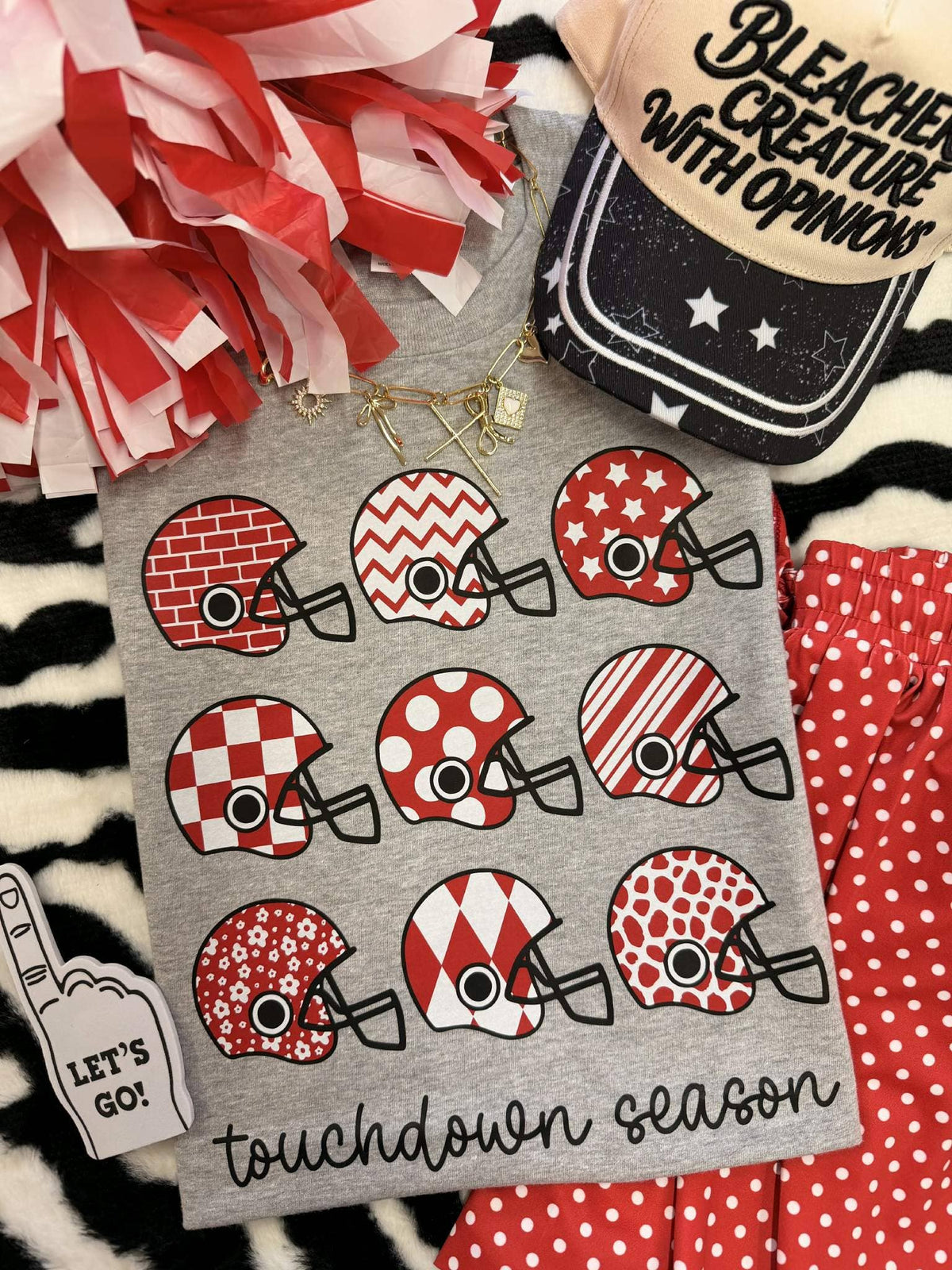 TOUCHDOWN SEASON RED HELMETS TEE: Athletic Heather / M