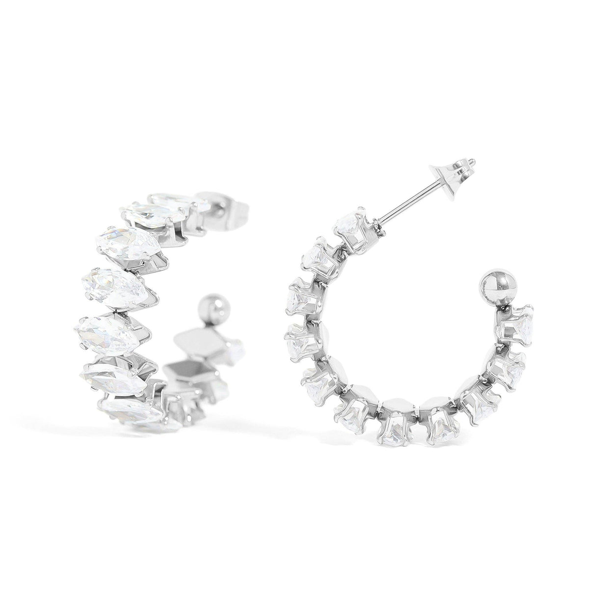 18K Gold PVD Stainless Steel Marquis CZ Stone Hoop Earrings: Gold
