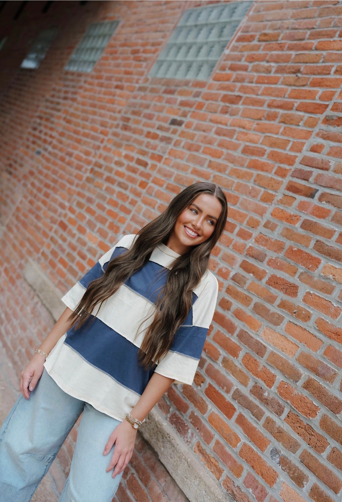 Navy Polly Color Block Top Tee