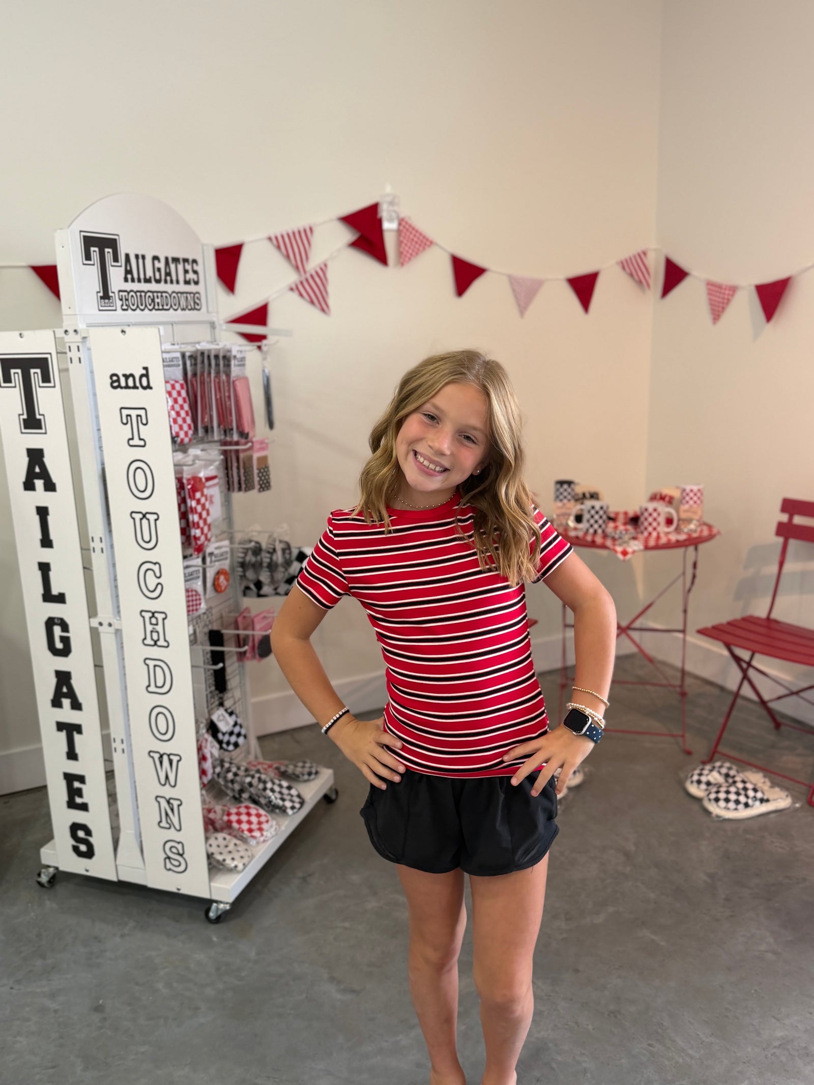 Red, Black, and White Striped TShirt
