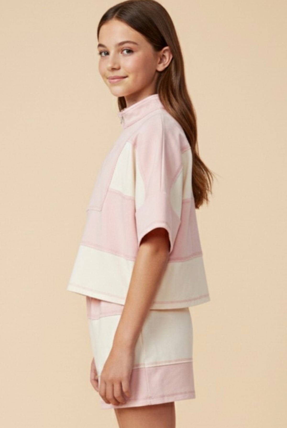 Girls Pink Color Block Stripe Shorts