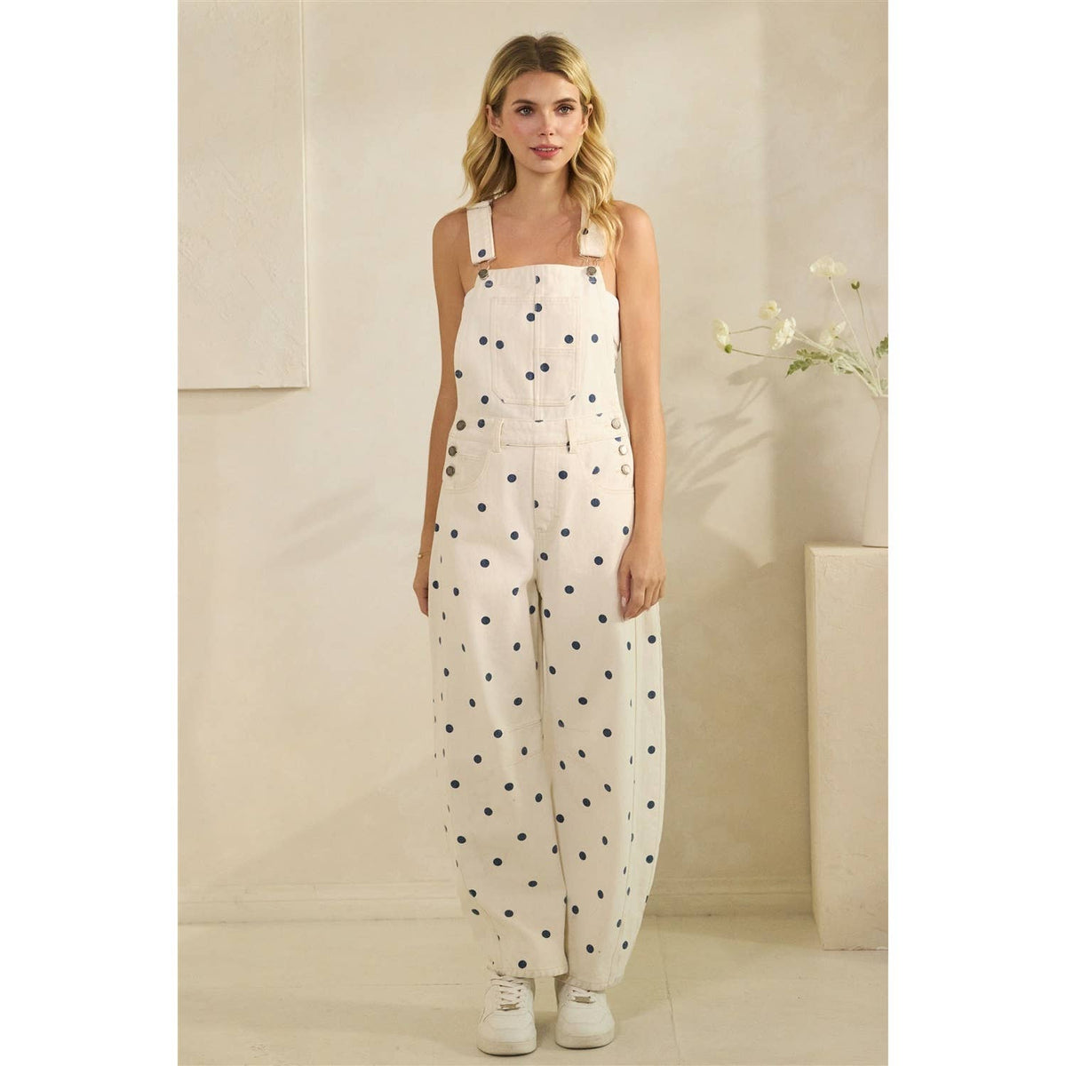 Relaxed Chic Polka Dot Overalls : Pink / L