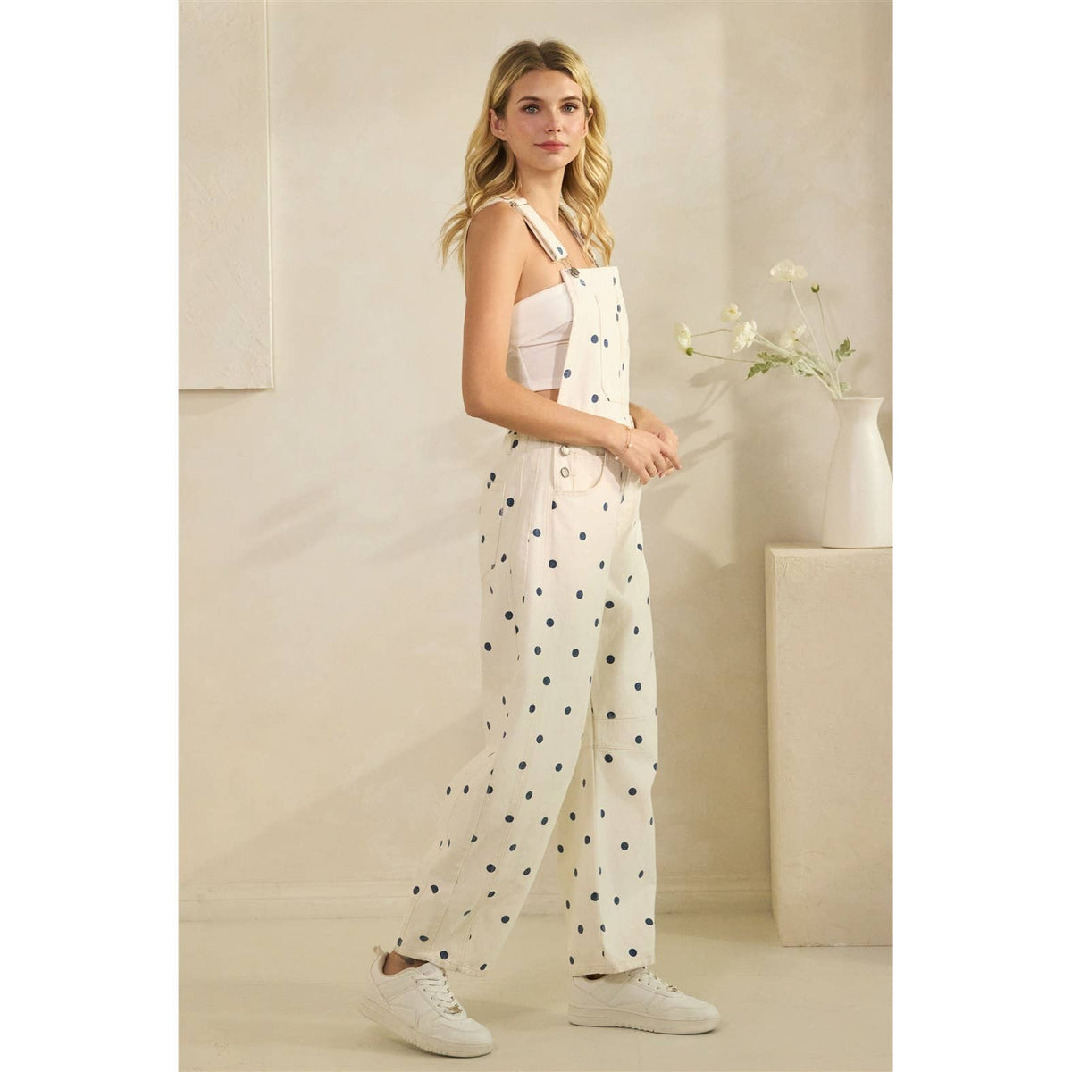 Relaxed Chic Polka Dot Overalls : Pink / L
