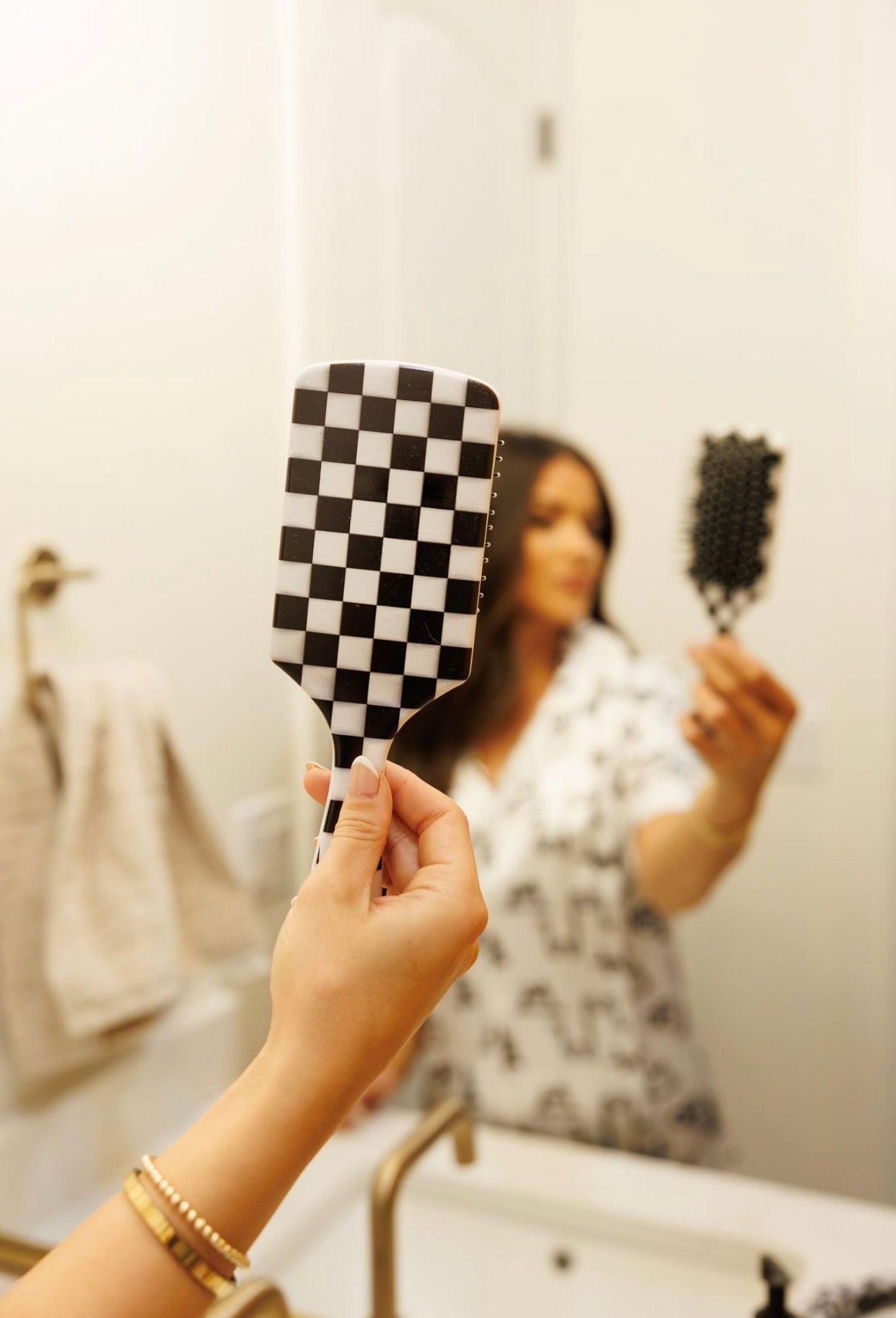 Checkerboard Black & White Hairbrush