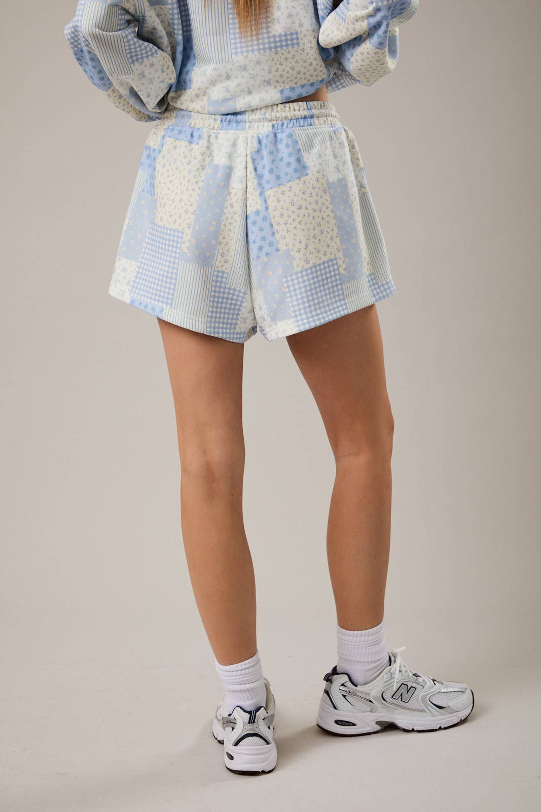 PATCH WORK PRINTED SWEATSHORTS: SAGE-MULTI / L