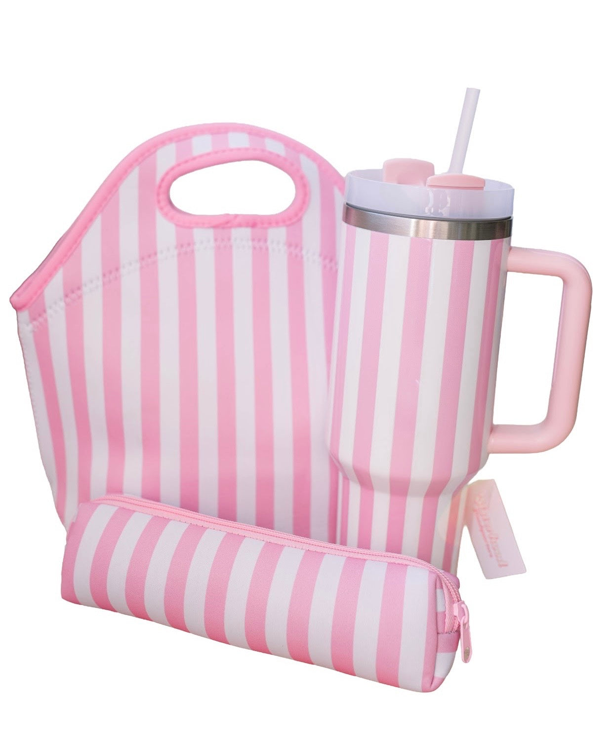 Pink Striped Lunch Tote