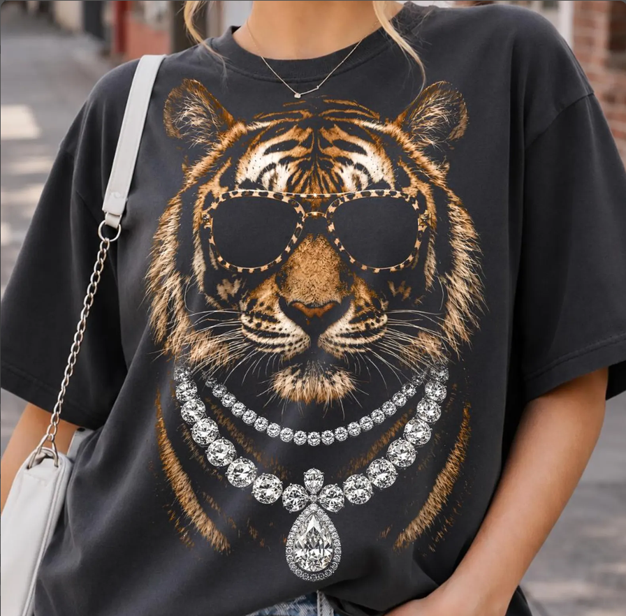 Glam Tiger Sunglasses &amp; Bling Graphic Tee