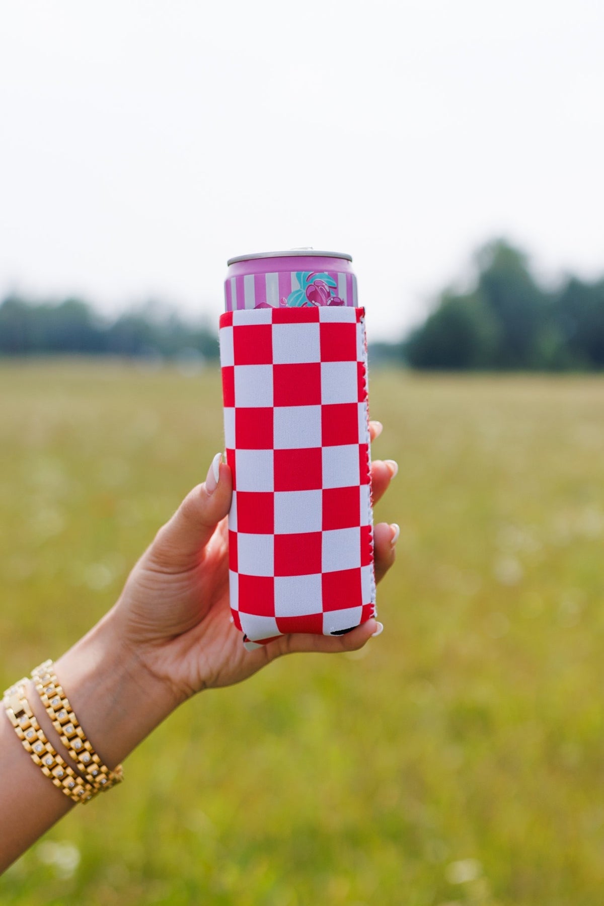 Checkerboard Red &amp; White Tall Coozie 2-Pack