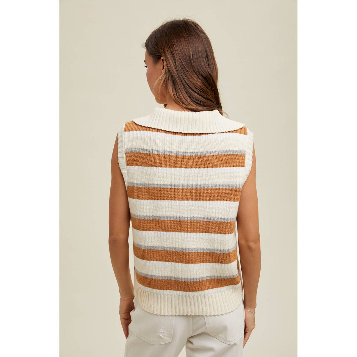 MULTI-COLOR STRIPED SWEATER VEST WITH COLLAR