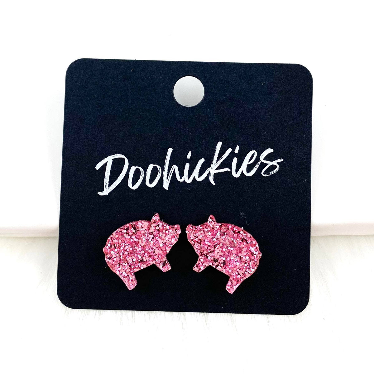 Show Animal Studs - Western Earrings: Pink Glitter Pigs