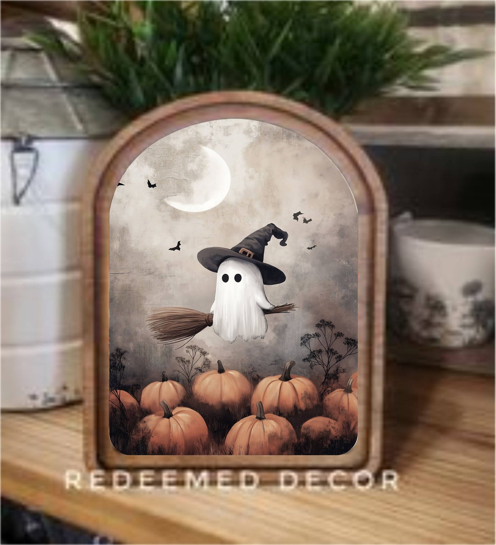 Arch Top Ghostie Witch Framed Art   : 6x8"