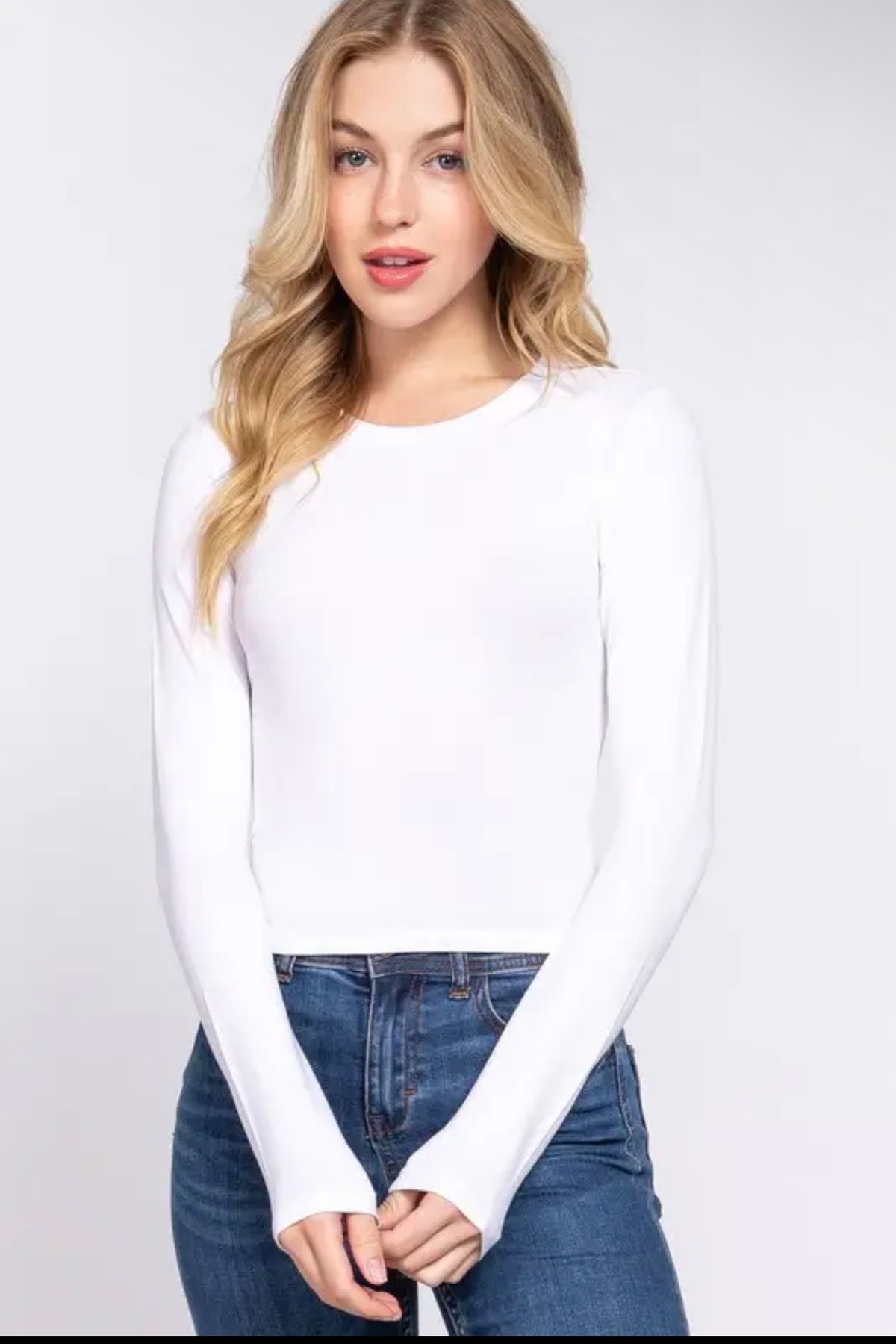 White Long Sleeve Cropped Tee