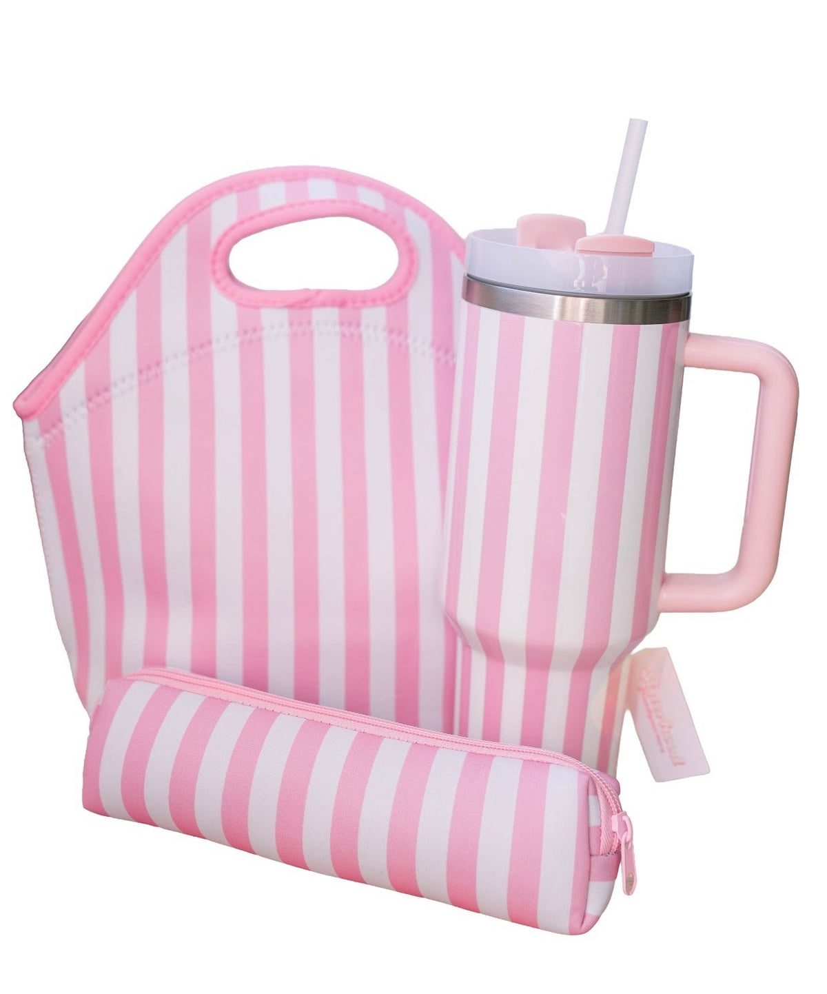 Pink Striped Pencil Pouch