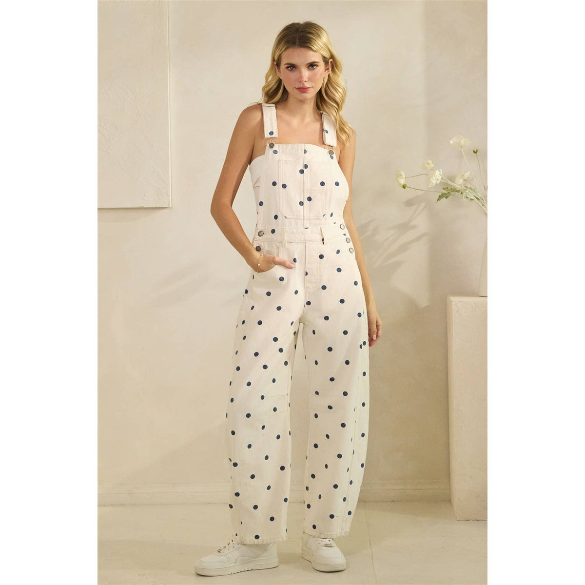Navy Relaxed Chic Polka Dot Overalls