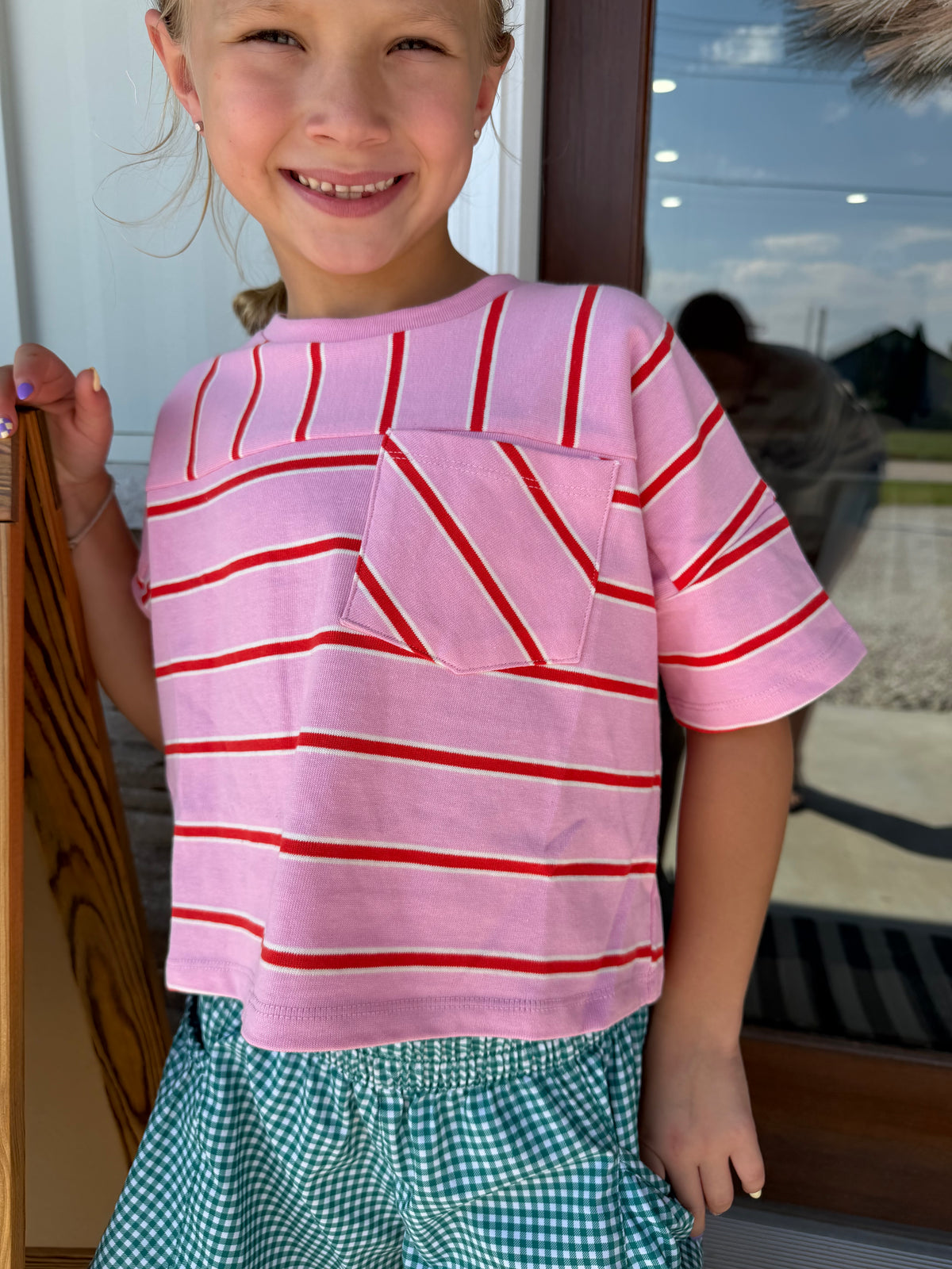 Girls Pink Striped Boxy Tee