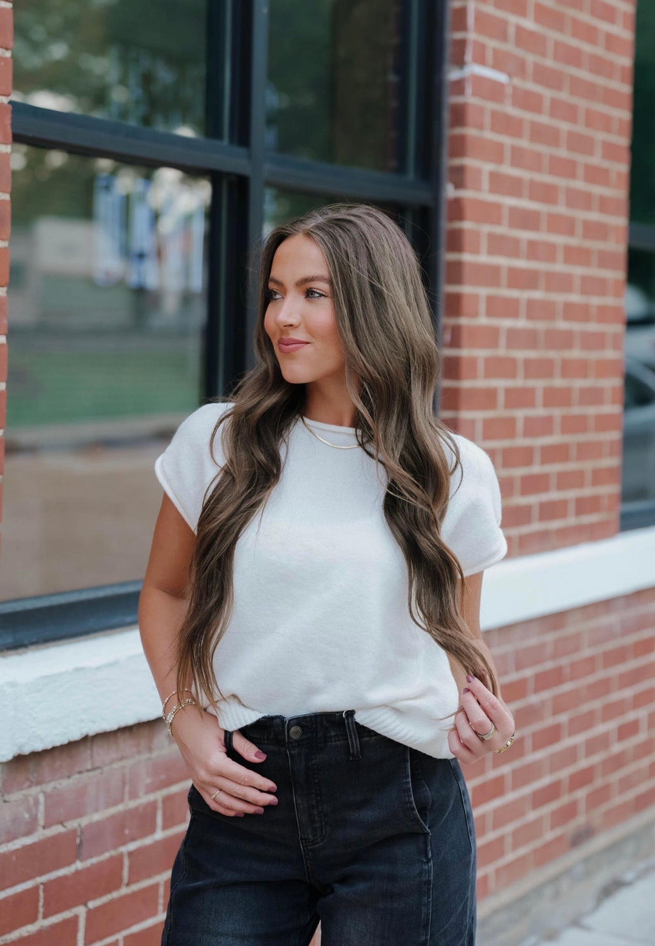 Cap Sleeve Knit Top With Rolled Edge