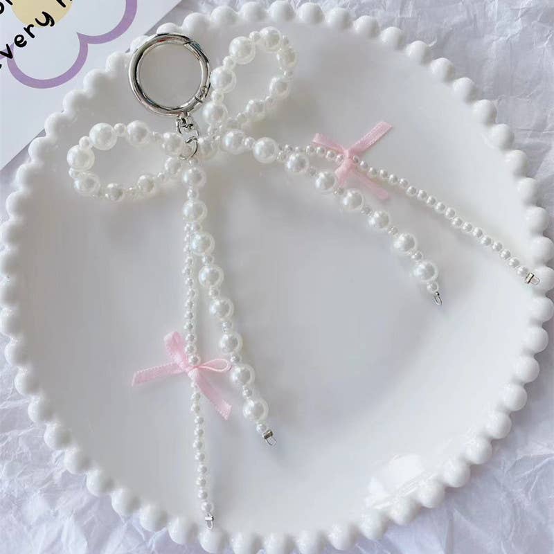 Pearl Ribbon Bow Keychain love heart Bag Charm: NO02