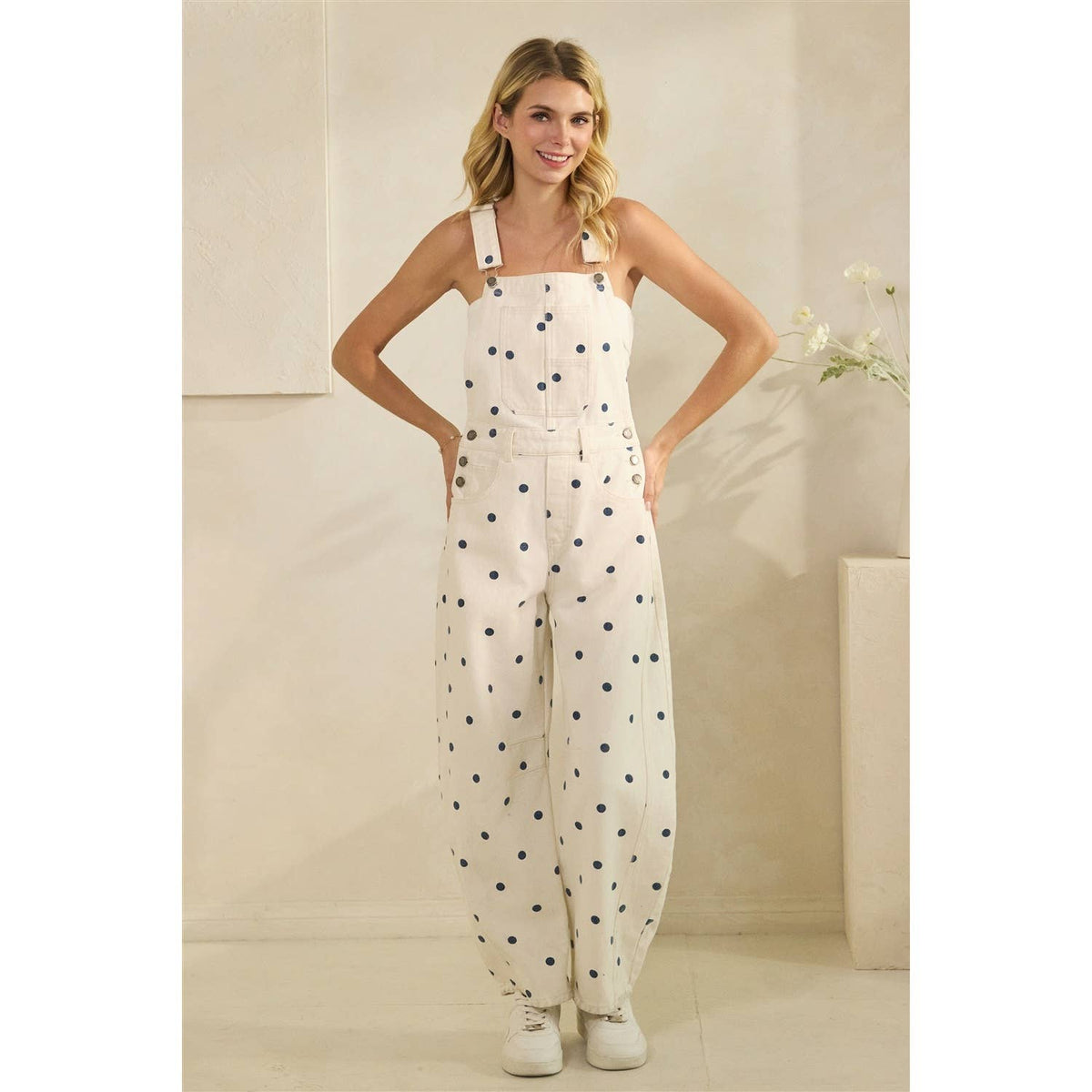 Navy Relaxed Chic Polka Dot Overalls