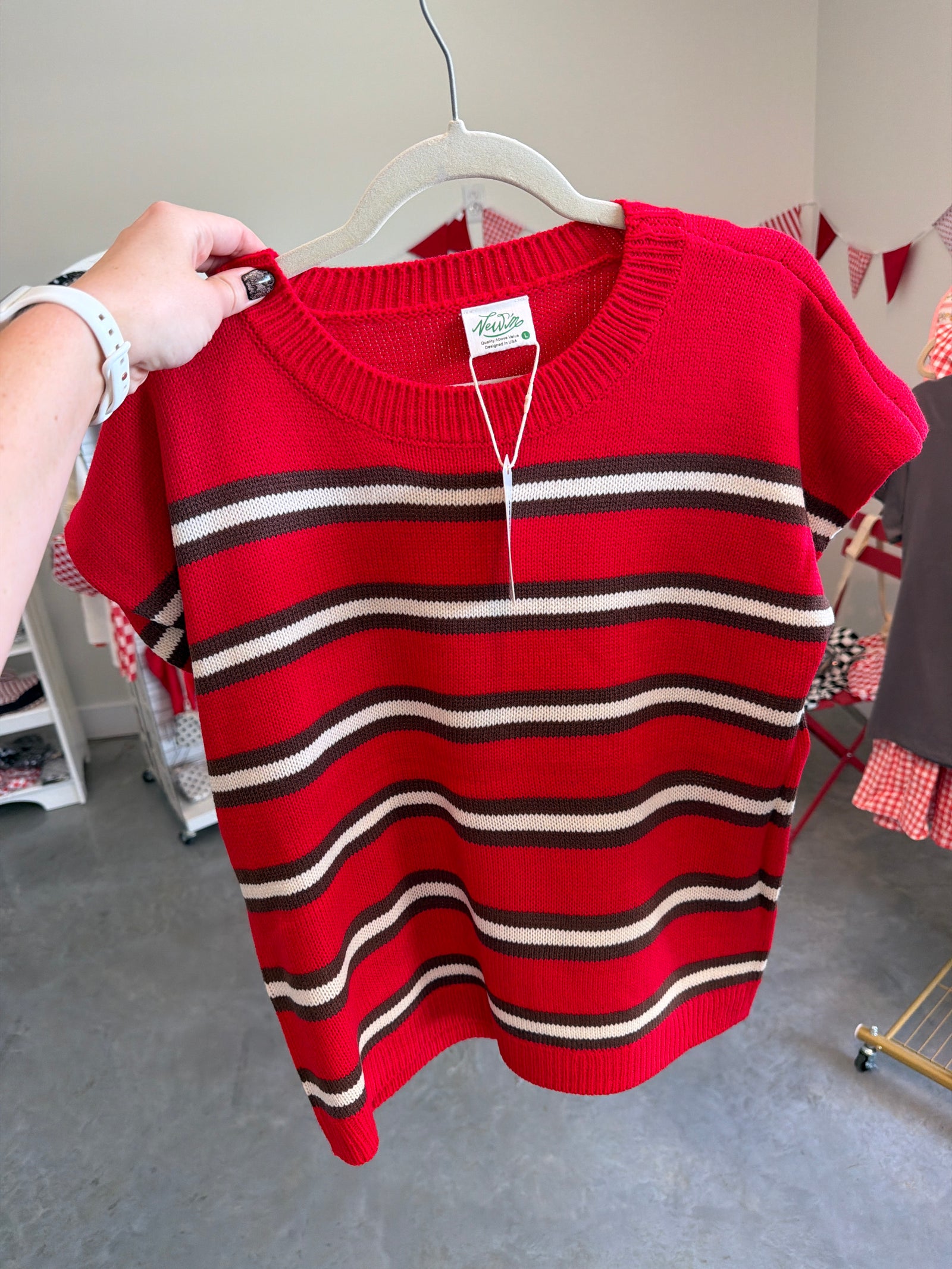 Red and Brown Striped Sleeveless Top