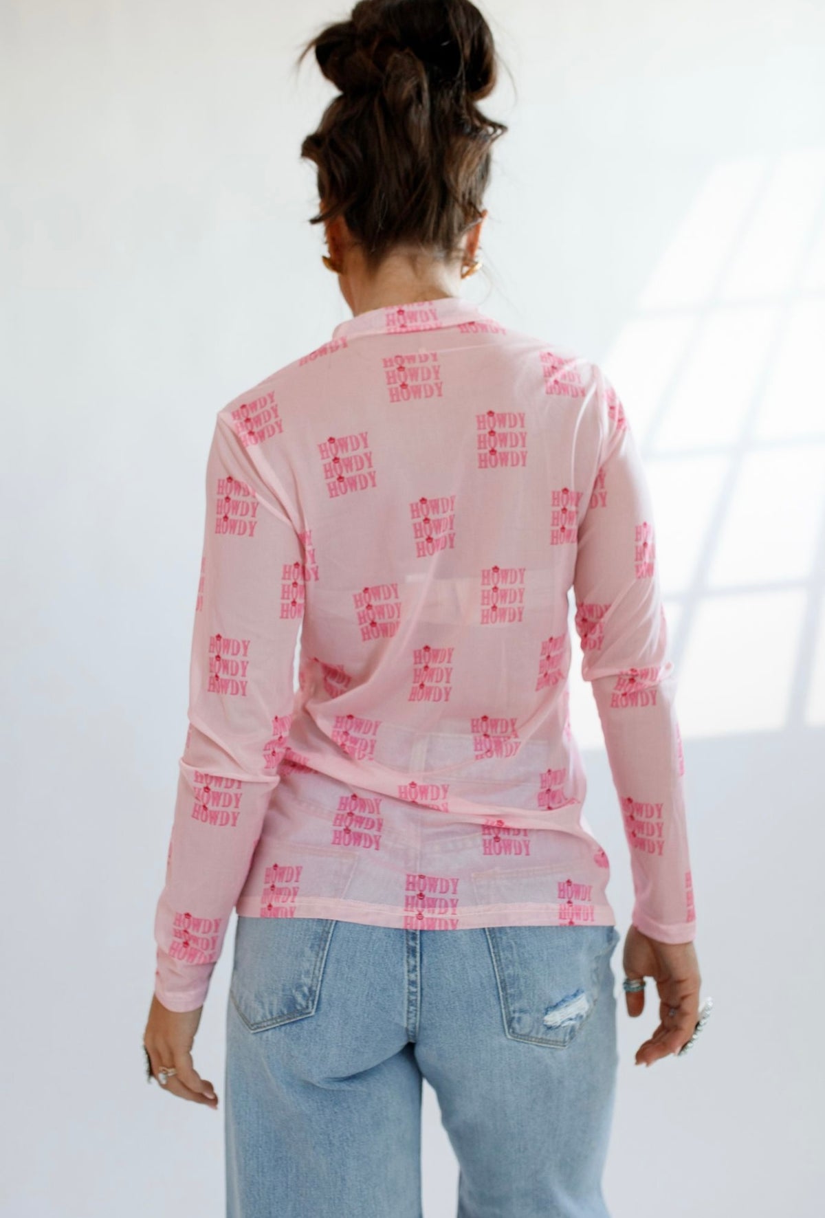Pink Howdy Sheer Mock Neck Top