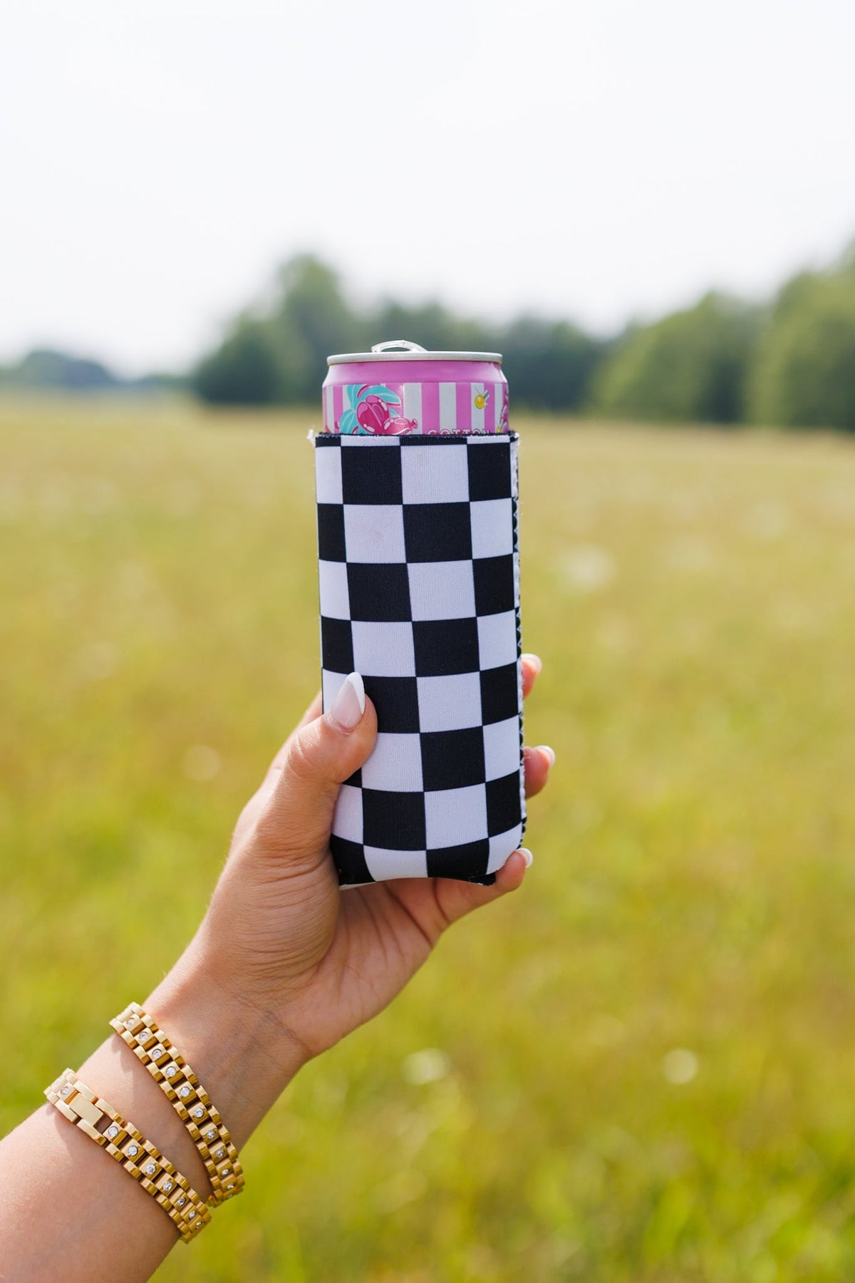 Checkerboard Black &amp; White Tall Coozie 2-Pack