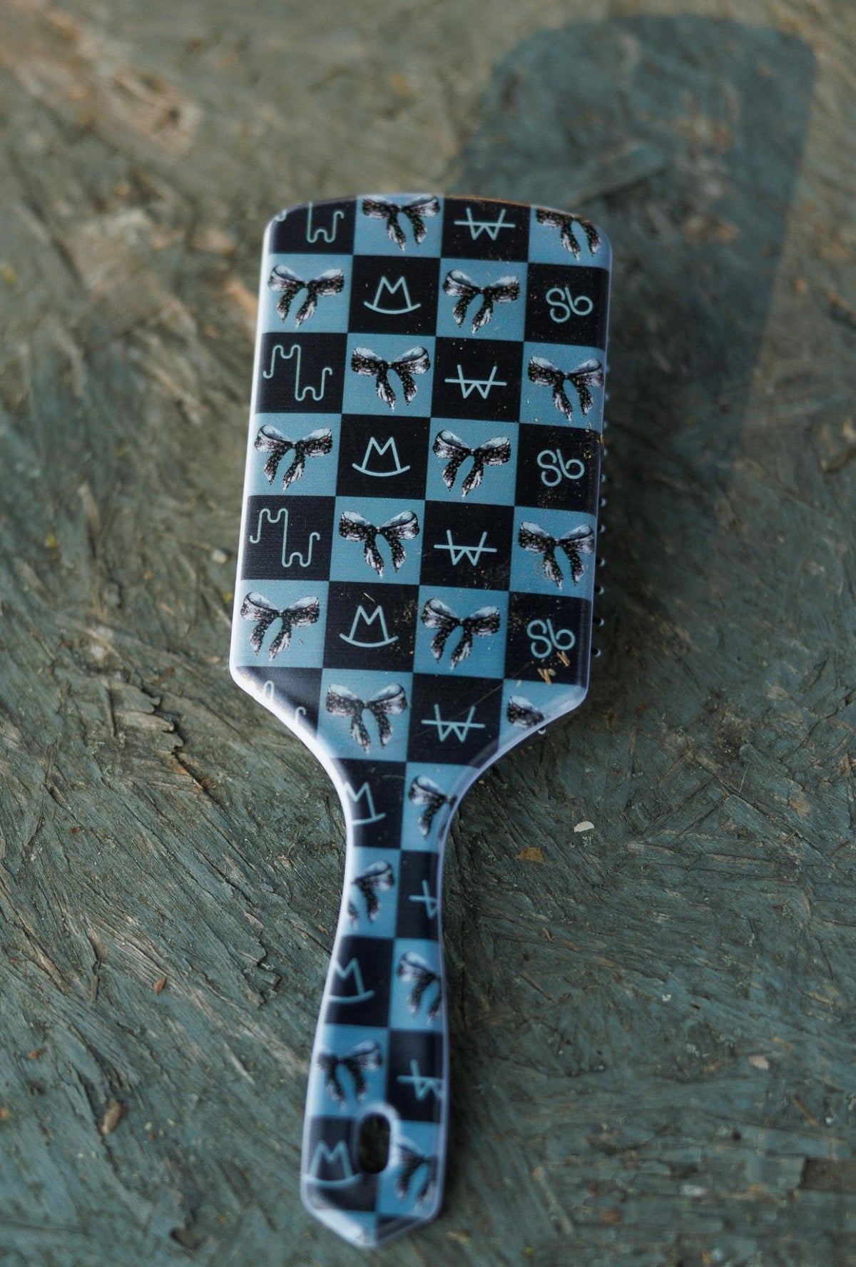 Bow Black Brand Check Hairbrush