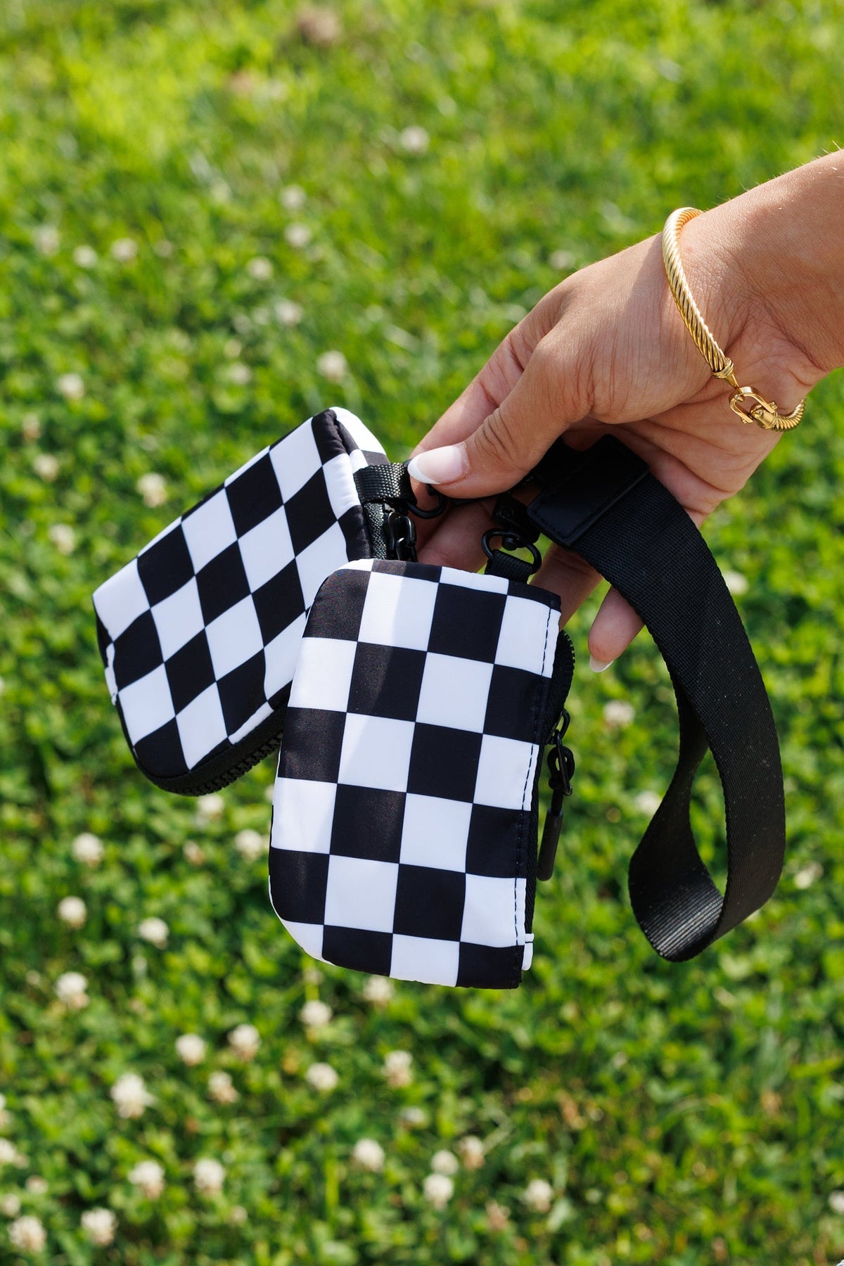 Checkerboard Dual Pouch Wristlet