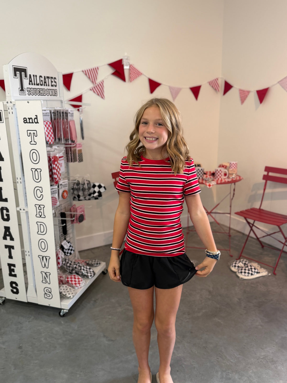 Red, Black, and White Striped TShirt
