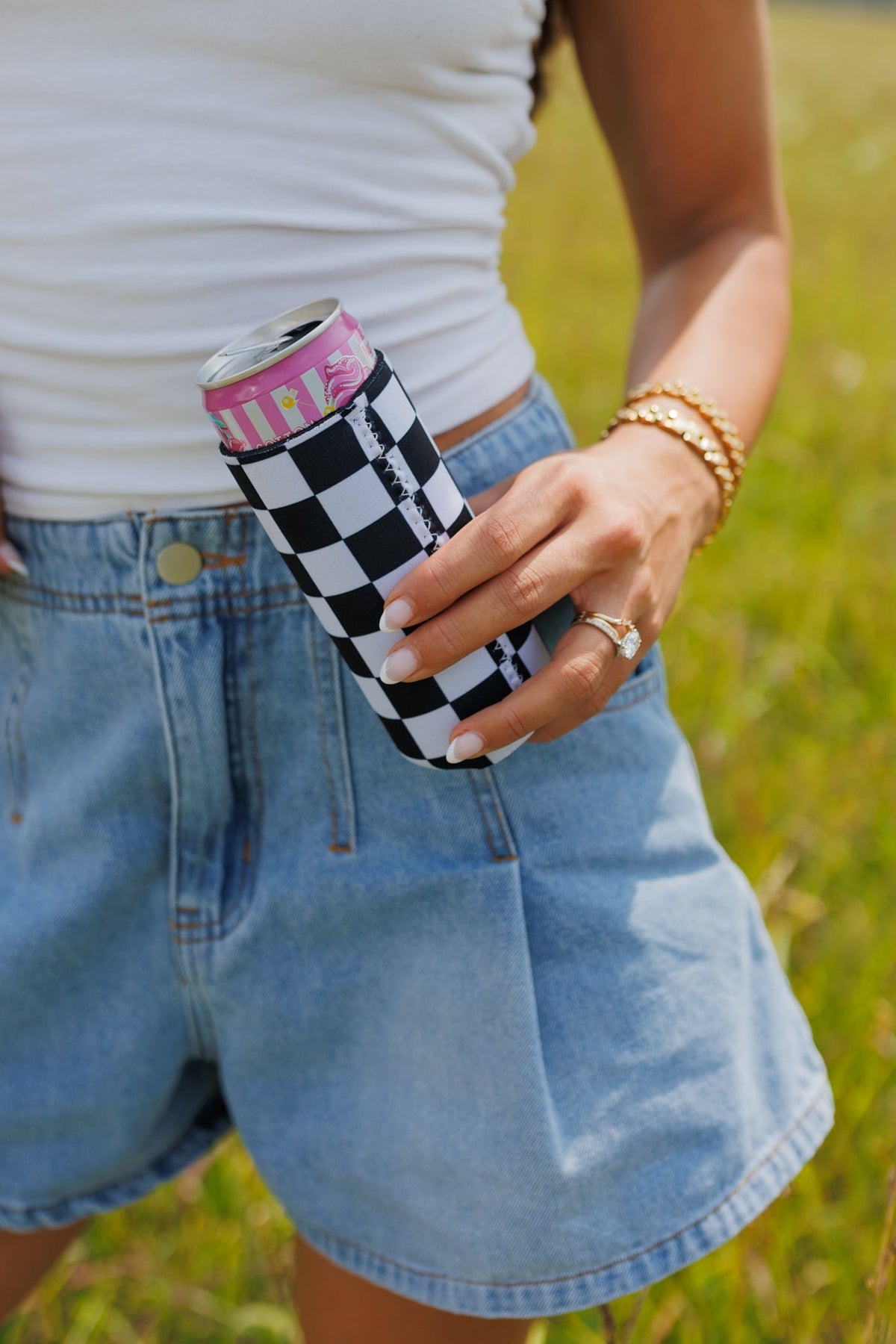 Checkerboard Black &amp; White Tall Coozie 2-Pack