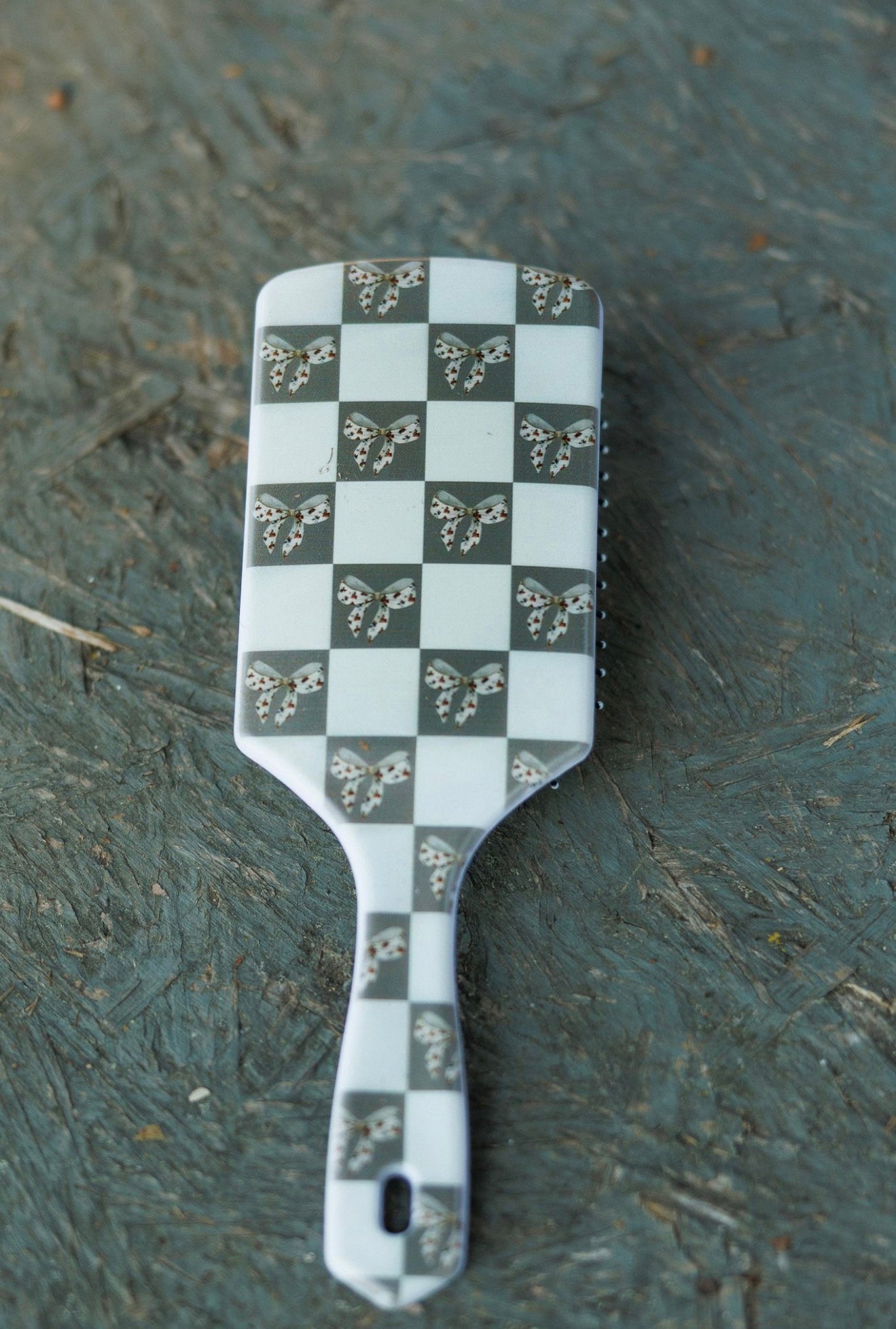 Bow Vintage Cowboy Check Hairbrush