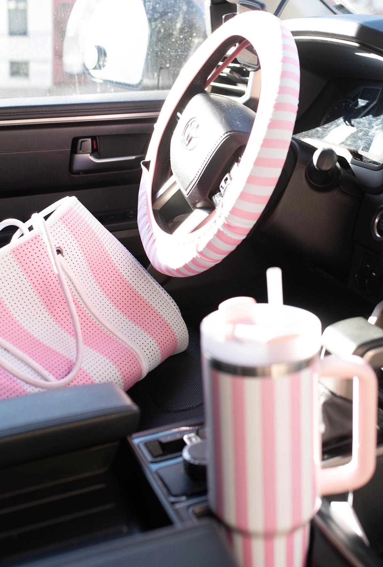 Pink Striped Steering Wheel Cover