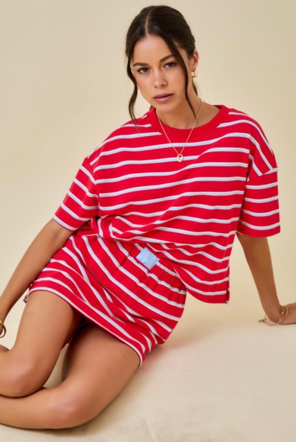 Tomato Baby Blue Striped Boxy Top