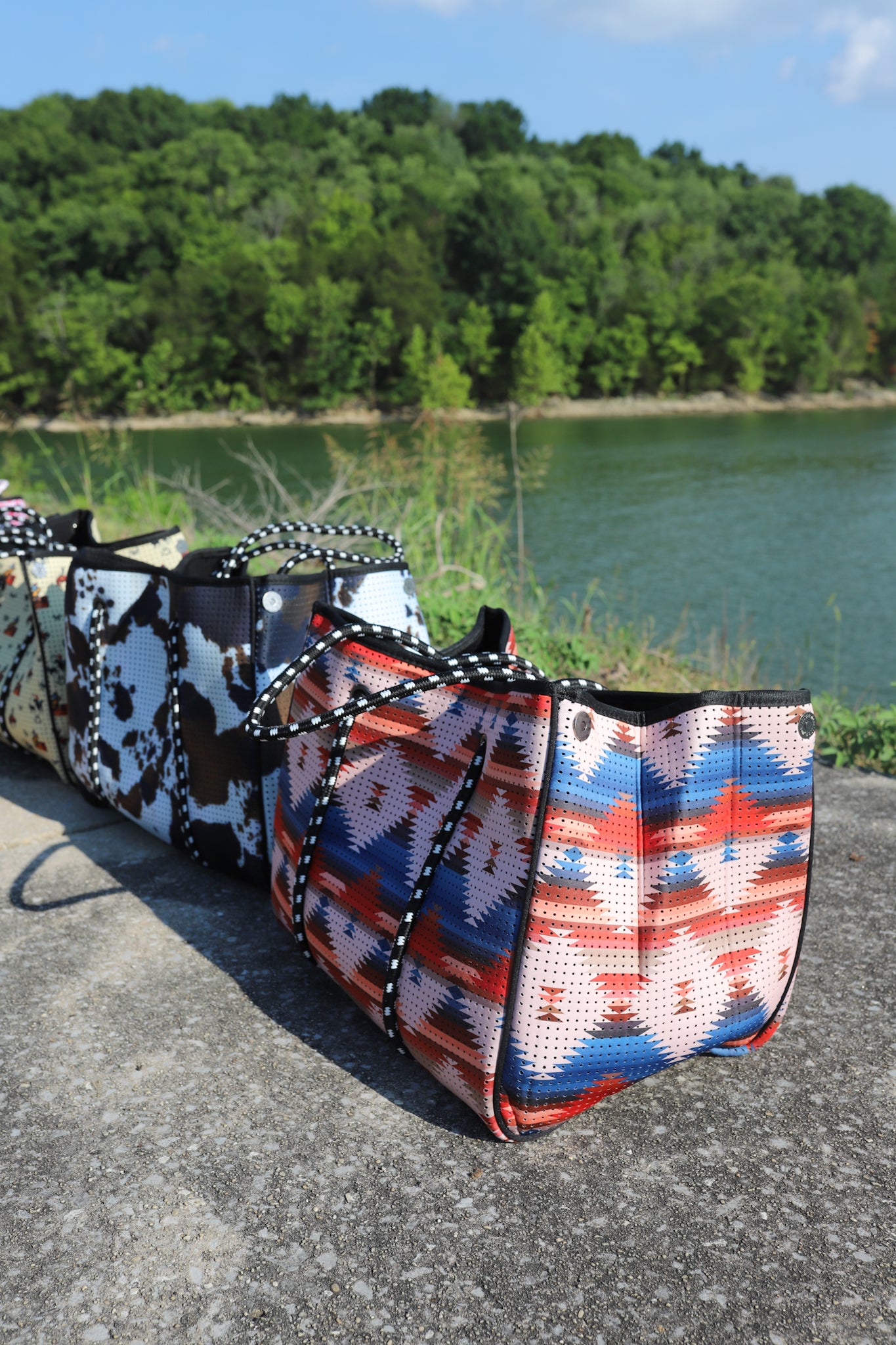 Beach Hand Bag in Black Cowhide